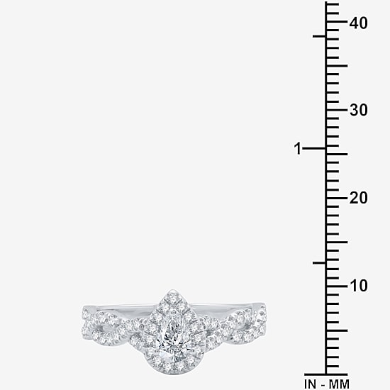 I Said Yes (H-I / I1) Womens 1 CT. T.W. Lab Grown White Diamond Sterling Silver or 14K Gold Over Silver Pear Side Stone Halo Bridal Set