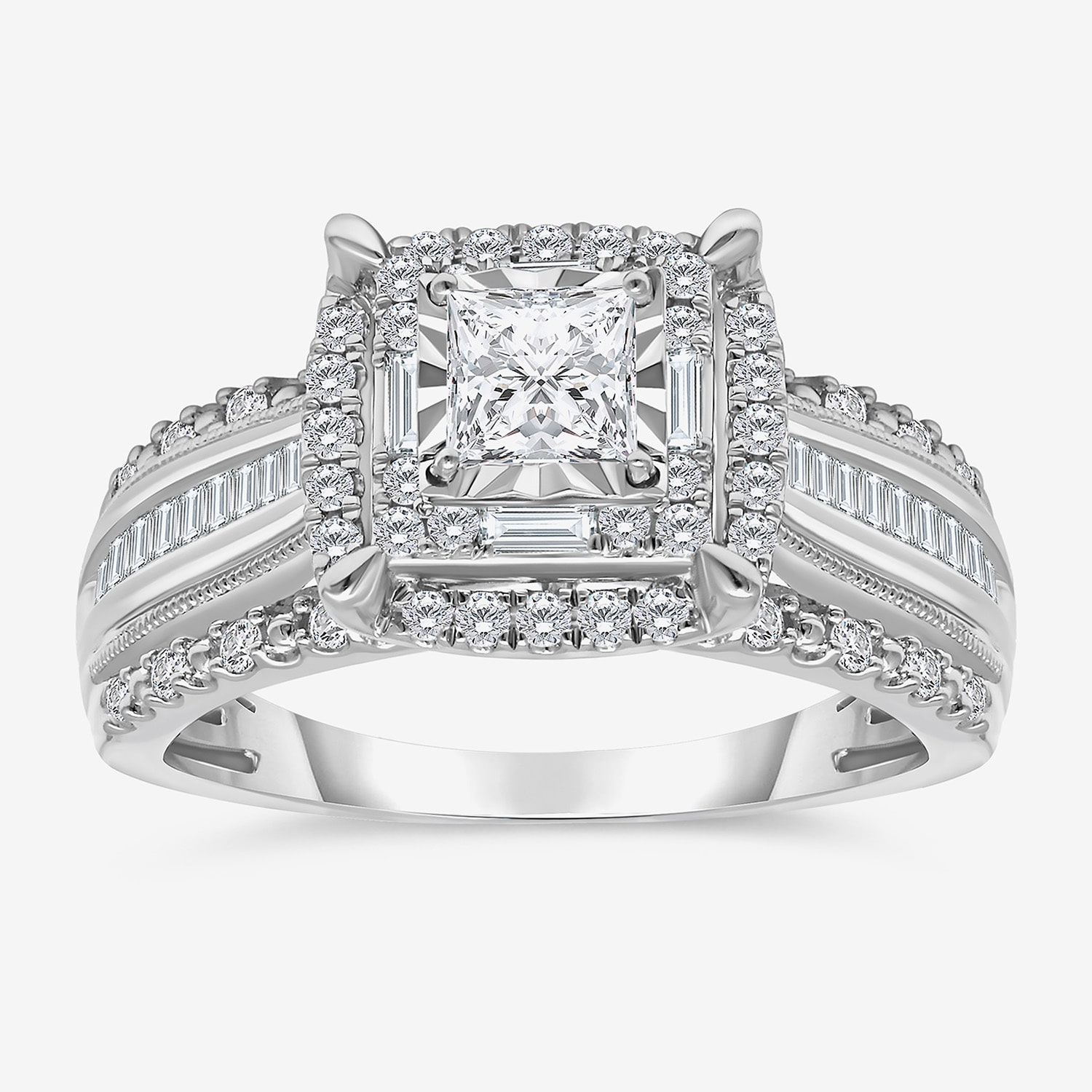 (I / I1) Womens 1 CT. T.W. Lab Grown White Diamond 10K Gold Side Stone Engagement Ring