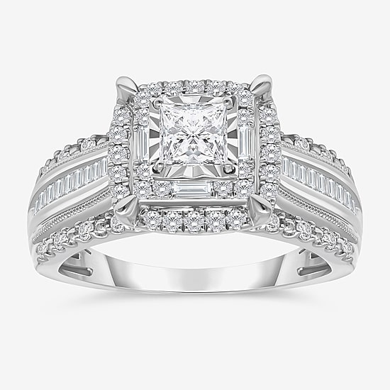 (I / I1) Womens 1 CT. T.W. Lab Grown White Diamond 10K Gold Side Stone Engagement Ring