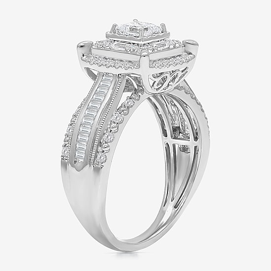 (I / I1) Womens 1 CT. T.W. Lab Grown White Diamond 10K Gold Side Stone Engagement Ring
