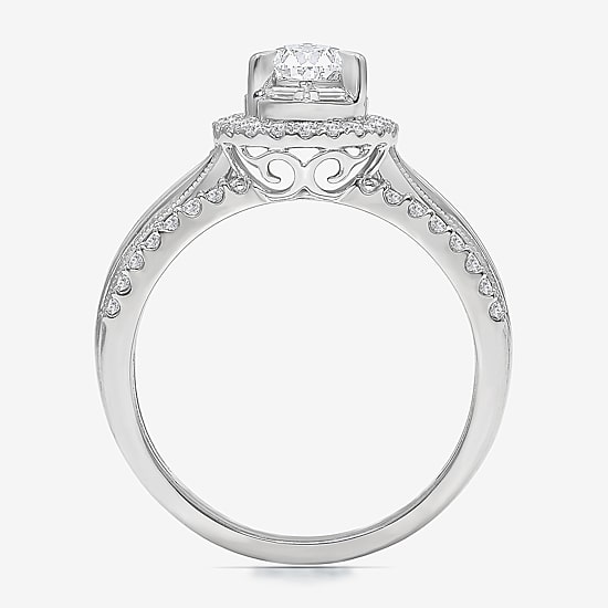 (I / I1) Womens 1 CT. T.W. Lab Grown White Diamond 10K Gold Pear Side Stone Engagement Ring