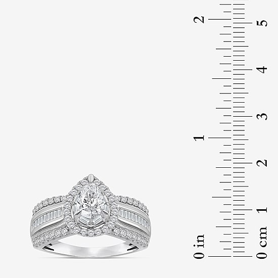 (I / I1) Womens 1 CT. T.W. Lab Grown White Diamond 10K Gold Pear Side Stone Engagement Ring