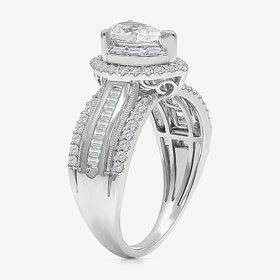 (I / I1) Womens 1 CT. T.W. Lab Grown White Diamond 10K Gold Pear Side Stone Engagement Ring