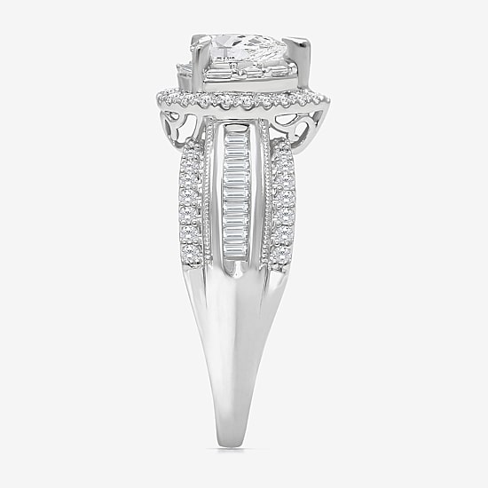 (I / I1) Womens 1 CT. T.W. Lab Grown White Diamond 10K Gold Pear Side Stone Engagement Ring