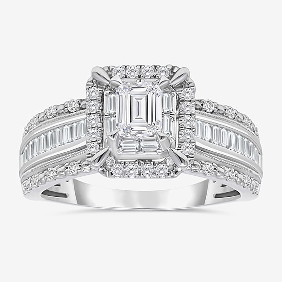 (I / I1) Womens 1 CT. T.W. Lab Grown White Diamond 10K Gold Side Stone Engagement Ring