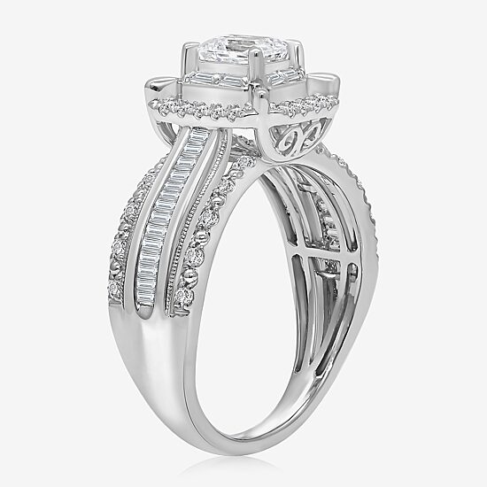 (I / I1) Womens 1 CT. T.W. Lab Grown White Diamond 10K Gold Side Stone Engagement Ring