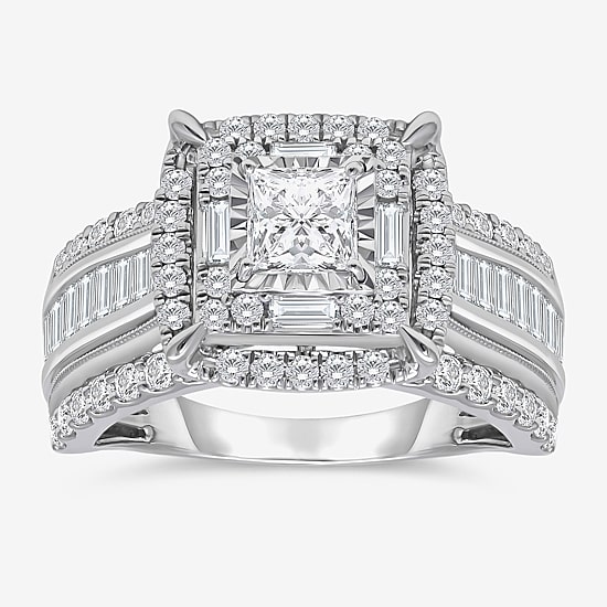 (I / I1) Womens 2 CT. T.W. Lab Grown White Diamond 10K Gold Side Stone Engagement Ring