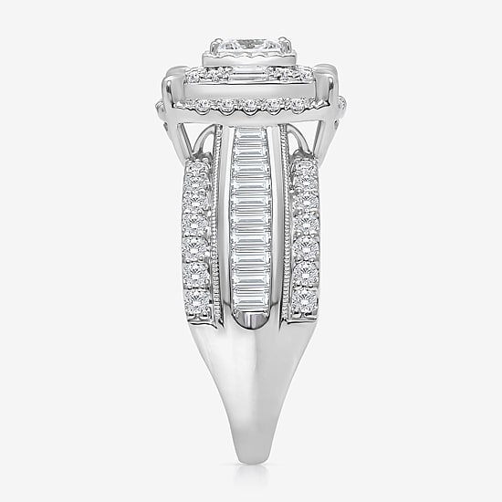 (I / I1) Womens 2 CT. T.W. Lab Grown White Diamond 10K Gold Side Stone Engagement Ring