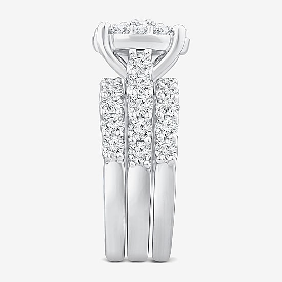 (G / Si1-Si2) Womens 4 CT. T.W. Lab Grown White Diamond 10K Gold Round Side Stone Halo Bridal Set