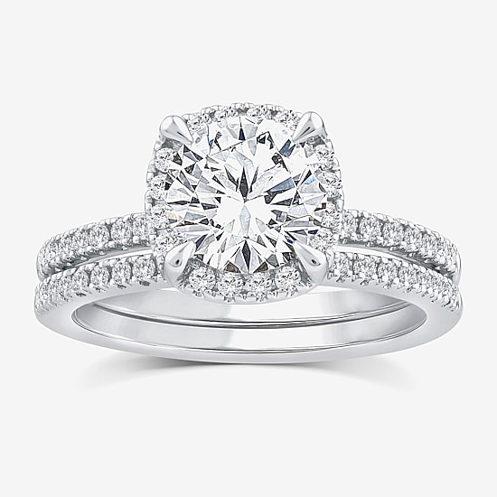 Signature By Modern Bride Womens 2 CT. T.W. Lab Grown White Diamond 10K White Gold Round Side Stone Halo Bridal Set