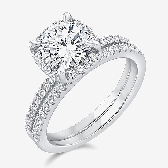 Signature By Modern Bride Womens 2 CT. T.W. Lab Grown White Diamond 10K White Gold Round Side Stone Halo Bridal Set
