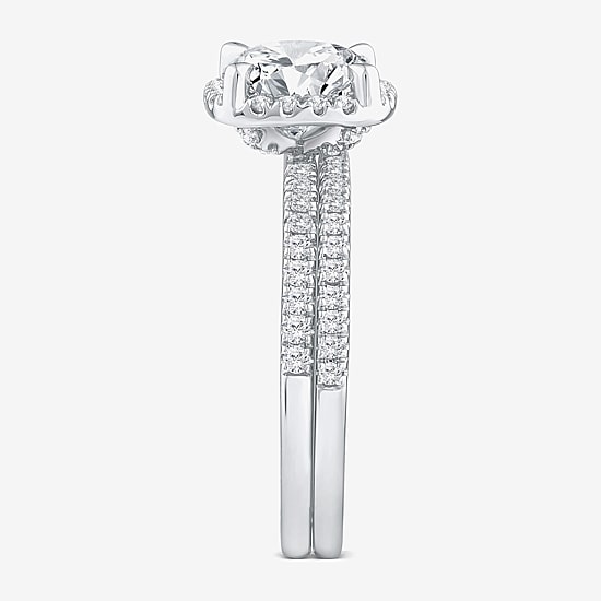 Signature By Modern Bride Womens 2 CT. T.W. Lab Grown White Diamond 10K White Gold Round Side Stone Halo Bridal Set