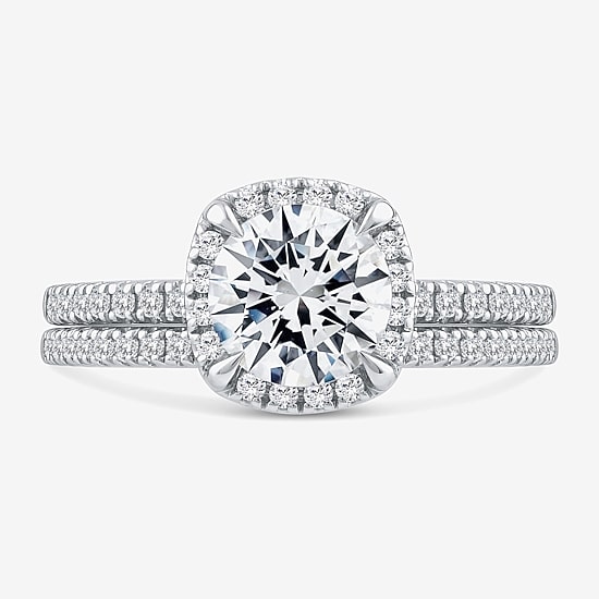 Signature By Modern Bride Womens 2 CT. T.W. Lab Grown White Diamond 10K White Gold Round Side Stone Halo Bridal Set