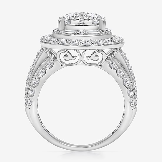 Womens 4 CT. T.W. White Diamond 10K Gold Pear Side Stone Halo Engagement Ring