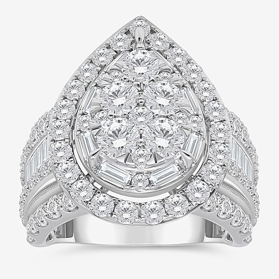 Womens 4 CT. T.W. White Diamond 10K Gold Pear Side Stone Halo Engagement Ring