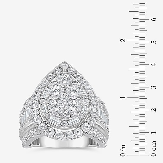 Womens 4 CT. T.W. White Diamond 10K Gold Pear Side Stone Halo Engagement Ring