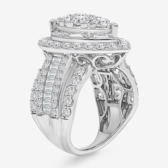 Womens 4 CT. T.W. White Diamond 10K Gold Pear Side Stone Halo Engagement Ring