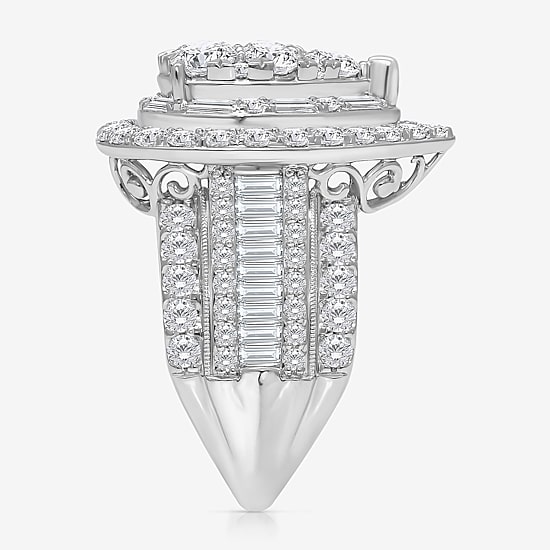 Womens 4 CT. T.W. White Diamond 10K Gold Pear Side Stone Halo Engagement Ring
