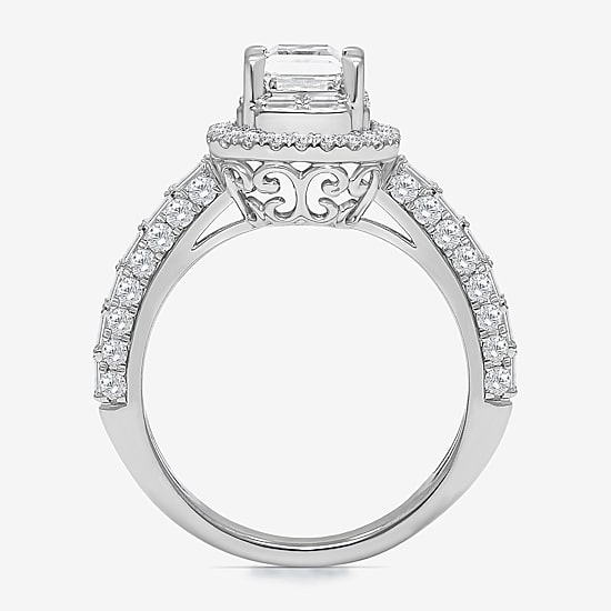 (I / I1) Womens 2 CT. T.W. Lab Grown White Diamond 10K Gold Side Stone Halo Engagement Ring