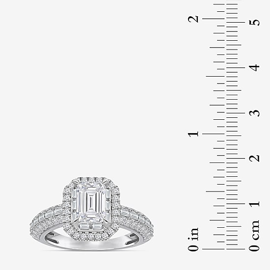(I / I1) Womens 2 CT. T.W. Lab Grown White Diamond 10K Gold Side Stone Halo Engagement Ring