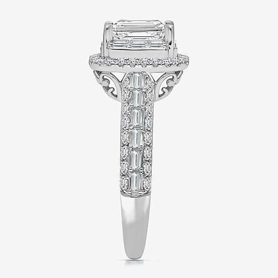 (I / I1) Womens 2 CT. T.W. Lab Grown White Diamond 10K Gold Side Stone Halo Engagement Ring
