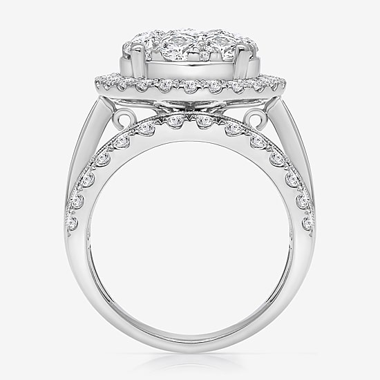 (I / I1) Womens 4 CT. T.W. Lab Grown White Diamond 10K Gold Round Side Stone Halo Engagement Ring