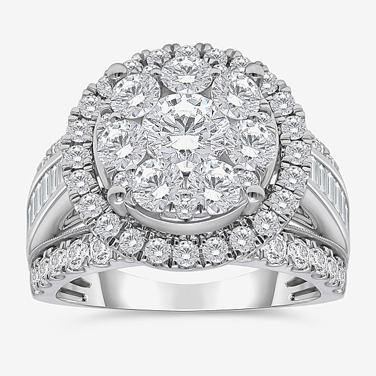 (I / I1) Womens 4 CT. T.W. Lab Grown White Diamond 10K Gold Round Side Stone Halo Engagement Ring