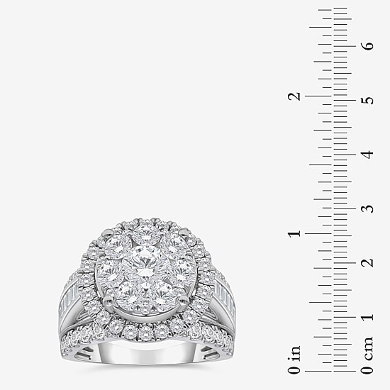 (I / I1) Womens 4 CT. T.W. Lab Grown White Diamond 10K Gold Round Side Stone Halo Engagement Ring