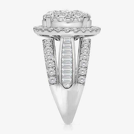 (I / I1) Womens 4 CT. T.W. Lab Grown White Diamond 10K Gold Round Side Stone Halo Engagement Ring