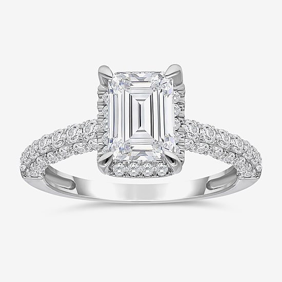 (I / I1) Womens 3 CT. T.W. Lab Grown White Diamond 10K Gold Side Stone Halo Engagement Ring