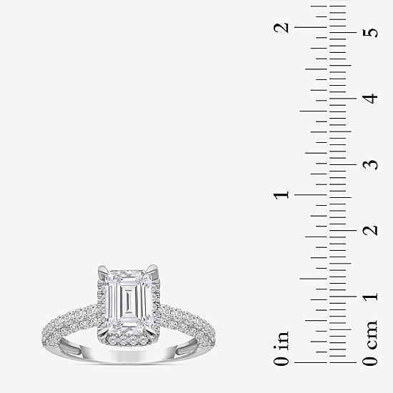 (I / I1) Womens 3 CT. T.W. Lab Grown White Diamond 10K Gold Side Stone Halo Engagement Ring