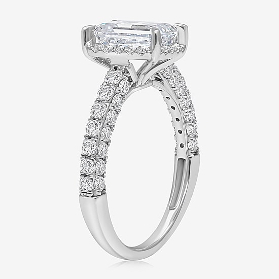 (I / I1) Womens 3 CT. T.W. Lab Grown White Diamond 10K Gold Side Stone Halo Engagement Ring