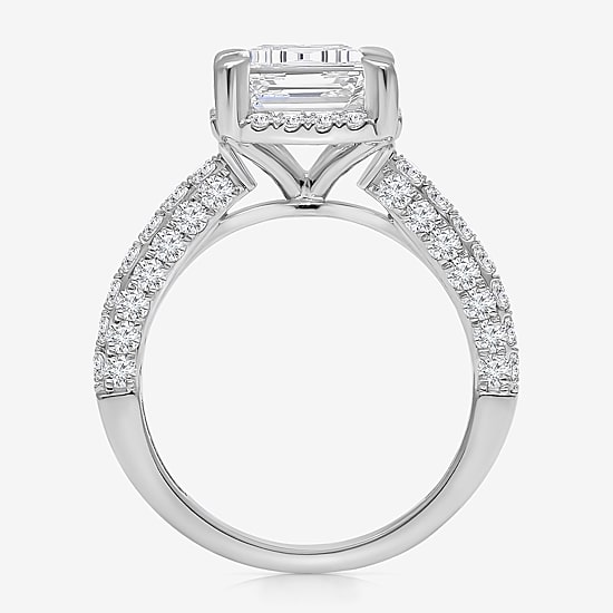 (I / I1) Womens 3 CT. T.W. Lab Grown White Diamond 10K Gold Side Stone Halo Engagement Ring