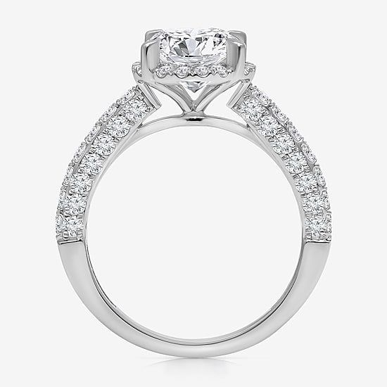 (I / I1) Womens 3 CT. T.W. Lab Grown White Diamond 10K Gold Round Side Stone Halo Engagement Ring