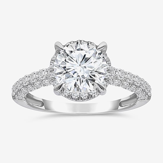 (I / I1) Womens 3 CT. T.W. Lab Grown White Diamond 10K Gold Round Side Stone Halo Engagement Ring