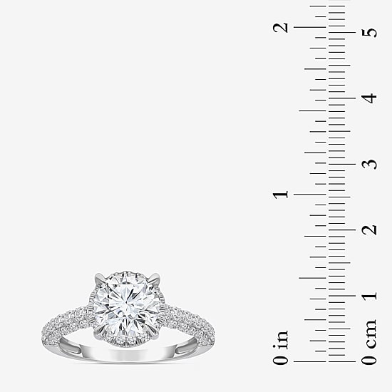 (I / I1) Womens 3 CT. T.W. Lab Grown White Diamond 10K Gold Round Side Stone Halo Engagement Ring