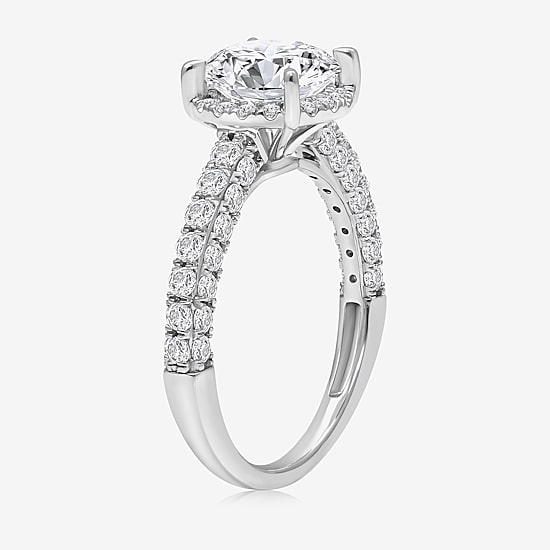 (I / I1) Womens 3 CT. T.W. Lab Grown White Diamond 10K Gold Round Side Stone Halo Engagement Ring