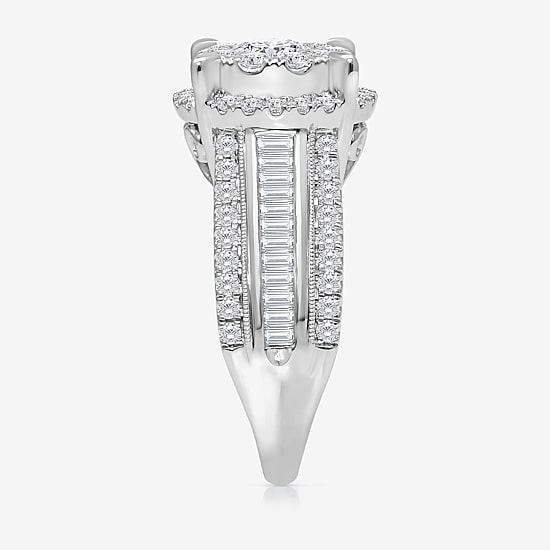 (I / I1) Womens 2 CT. T.W. Lab Grown White Diamond 10K Gold Round Side Stone Halo Engagement Ring