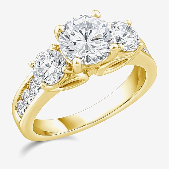 Love Lives Forever (G / Si1-Si2) Womens 3 CT. T.W. Lab Grown White Diamond 10K Gold Round Side Stone 3-Stone Engagement Ring