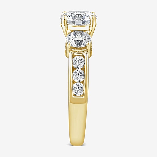 Love Lives Forever (G / Si1-Si2) Womens 3 CT. T.W. Lab Grown White Diamond 10K Gold Round Side Stone 3-Stone Engagement Ring