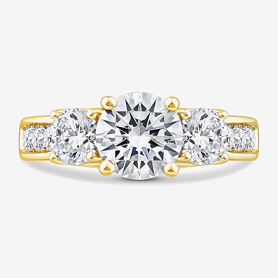 Love Lives Forever (G / Si1-Si2) Womens 3 CT. T.W. Lab Grown White Diamond 10K Gold Round Side Stone 3-Stone Engagement Ring