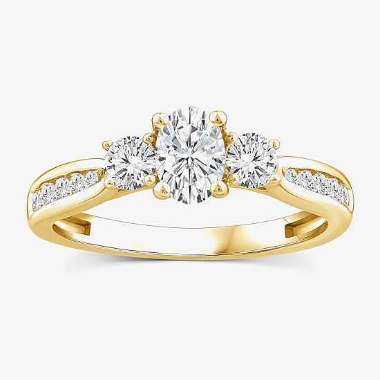 Love Lives Forever Lab Grown - Love Lives Forever (G / Si1-Si2) Womens 1 CT. T.W. Lab Grown White Diamond 10K Gold Oval Round Side Stone 3-Stone Engagement Ring