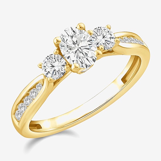 Love Lives Forever Lab Grown - Love Lives Forever (G / Si1-Si2) Womens 1 CT. T.W. Lab Grown White Diamond 10K Gold Oval Round Side Stone 3-Stone Engagement Ring