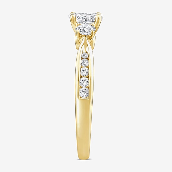 Love Lives Forever Lab Grown - Love Lives Forever (G / Si1-Si2) Womens 1 CT. T.W. Lab Grown White Diamond 10K Gold Oval Round Side Stone 3-Stone Engagement Ring