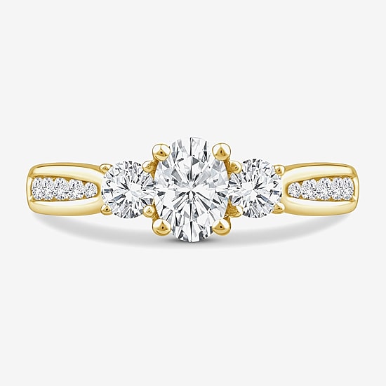 Love Lives Forever Lab Grown - Love Lives Forever (G / Si1-Si2) Womens 1 CT. T.W. Lab Grown White Diamond 10K Gold Oval Round Side Stone 3-Stone Engagement Ring