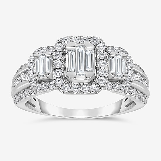 Love Lives Forever (I / I1) Womens 1 CT. T.W. Lab Grown White Diamond 10K Gold Side Stone 3-Stone Engagement Ring