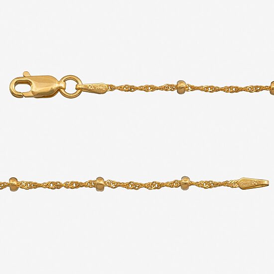 Womens 24K Gold Over Silver 9 Inch Solid Singapore Ankle Bracelet