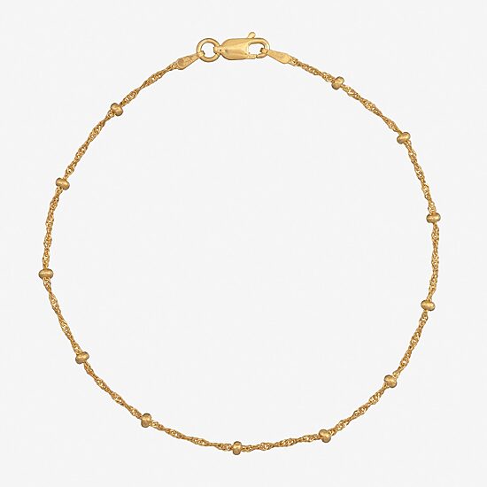 Womens 24K Gold Over Silver 9 Inch Solid Singapore Ankle Bracelet