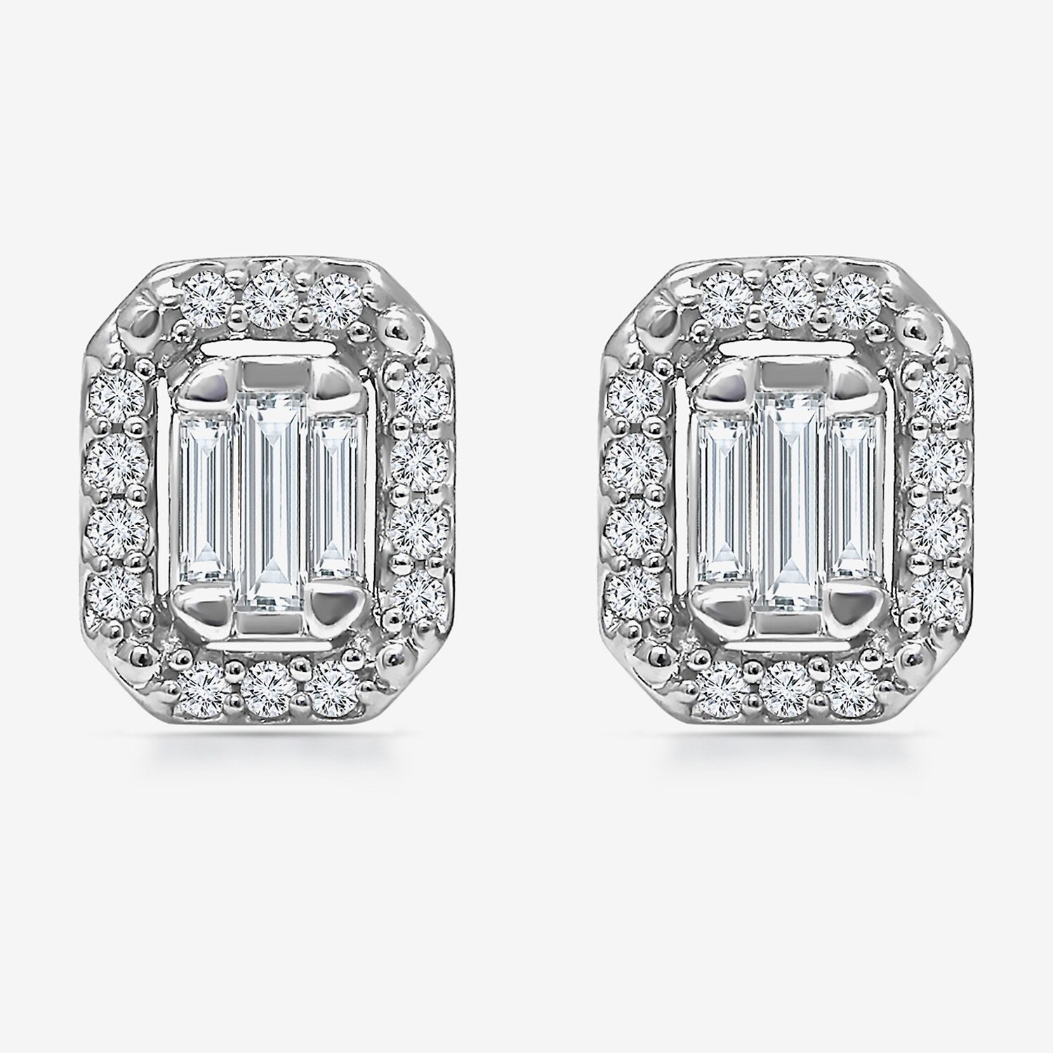 (I1/ I) 1/3 CT. T.W. Lab Grown White Diamond Sterling Silver 8.1mm Rectangular Stud Earrings