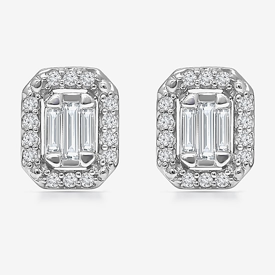 (I1/ I) 1/3 CT. T.W. Lab Grown White Diamond Sterling Silver 8.1mm Rectangular Stud Earrings